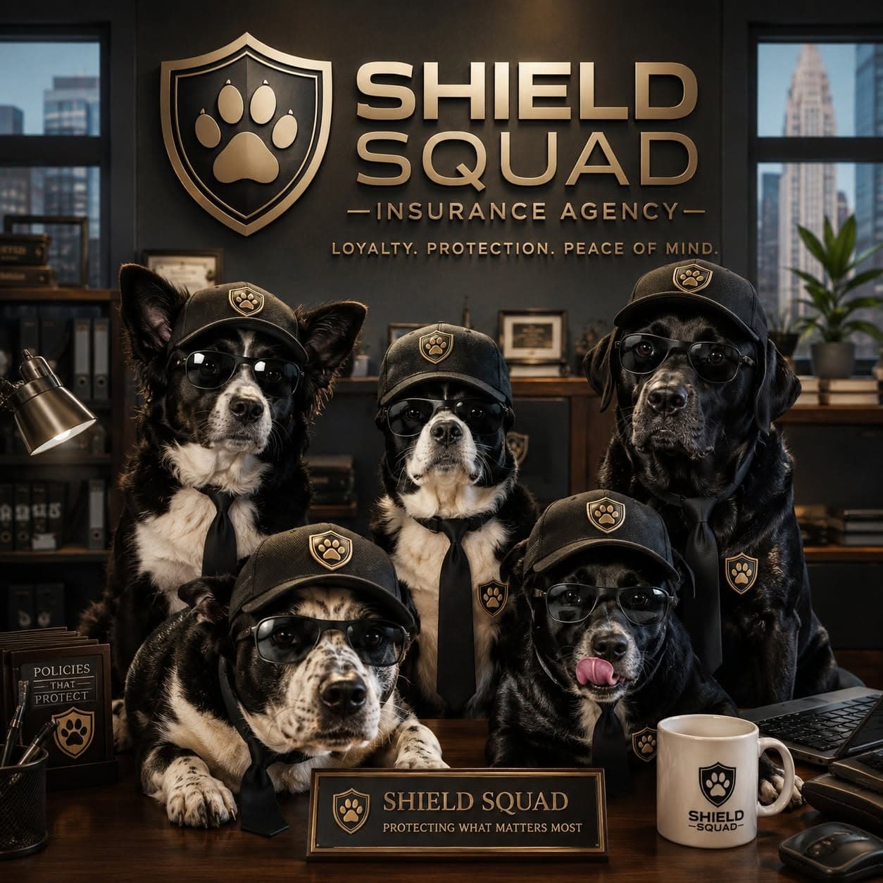 The Shield Squad team mascots, ready to help protect what matters most